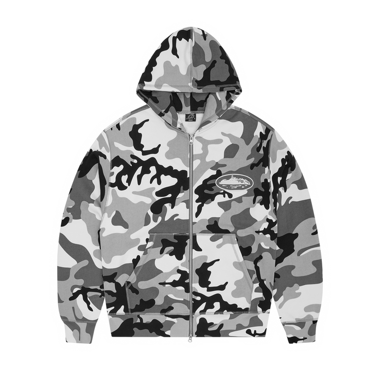 Corteiz Island Puff Print Zip Hoodie Artic Camo